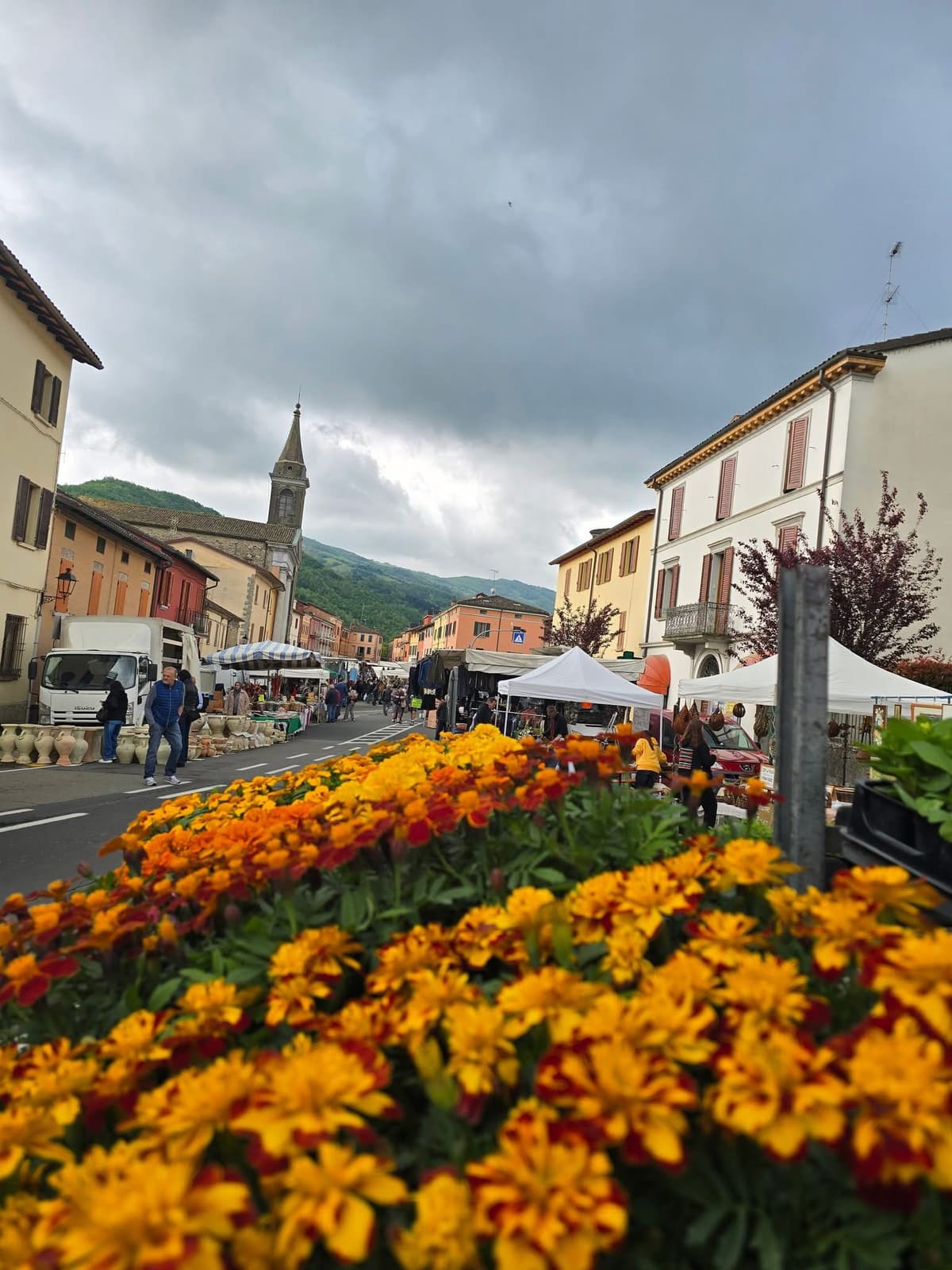 Tagete e bancarelle in piazza